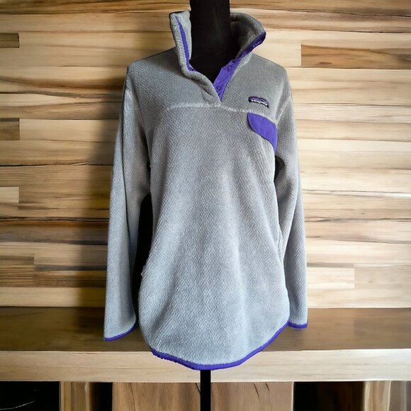 PATAGONIA NEW ( XL ) Light Gray/Purple Re-Tool Snap-T Turtleneck Fleece - Picture 2 of 7